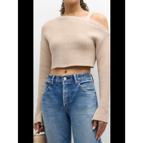 SER.O.YA Agnes Off The Shoulder Sweater Cropped Women XS Tan Knit Soft NWT - Picture 9 of 9